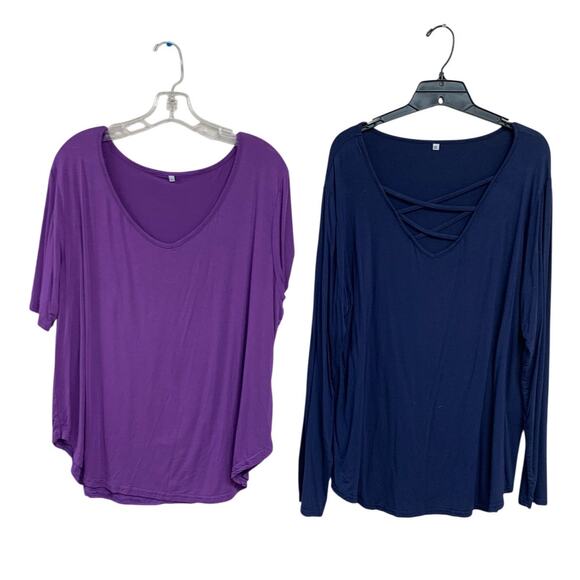 Lot of 2 Womens XL Rayon Blend Long and Short Sleeve Lightweight V Neck Tops - Picture 1 of 5